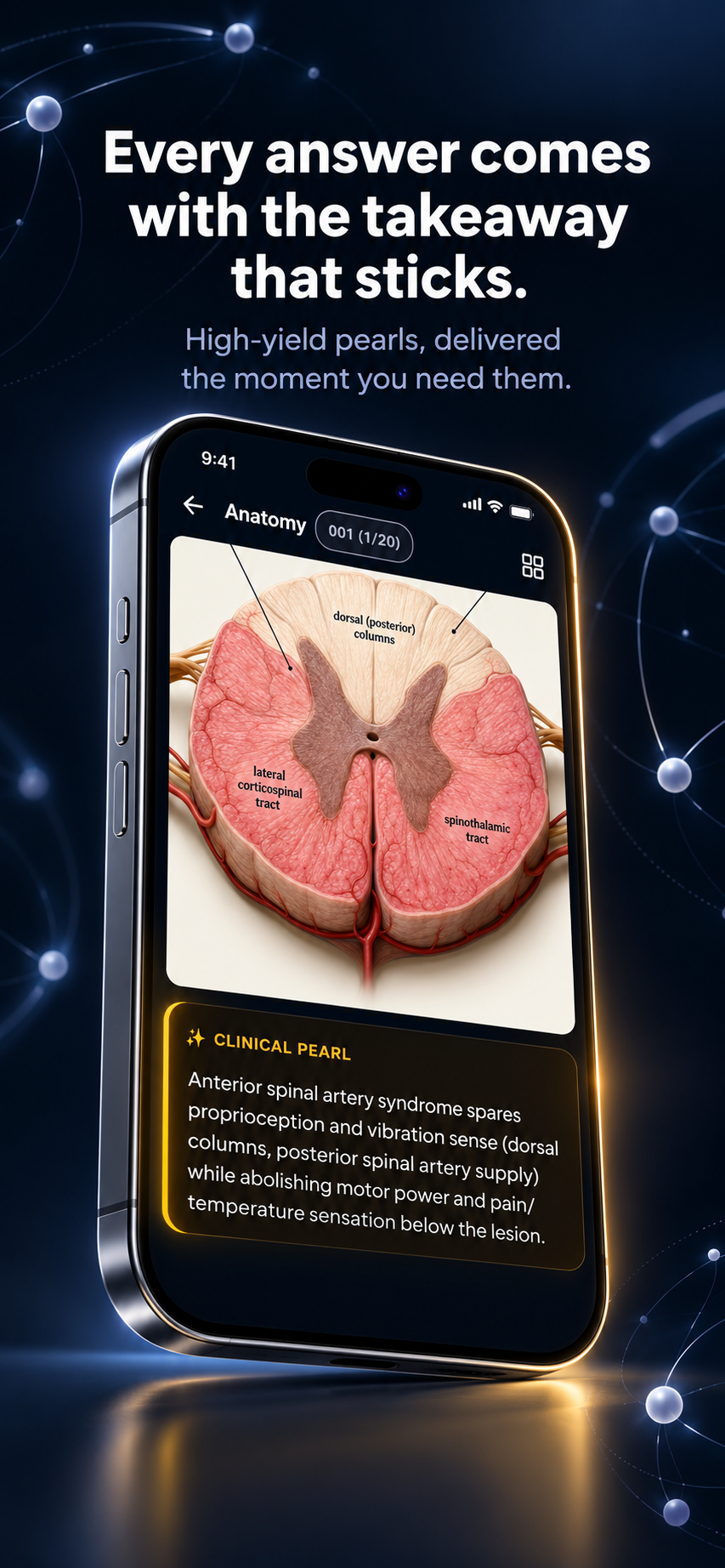 Clinical Pearl card over a spinal cord diagram