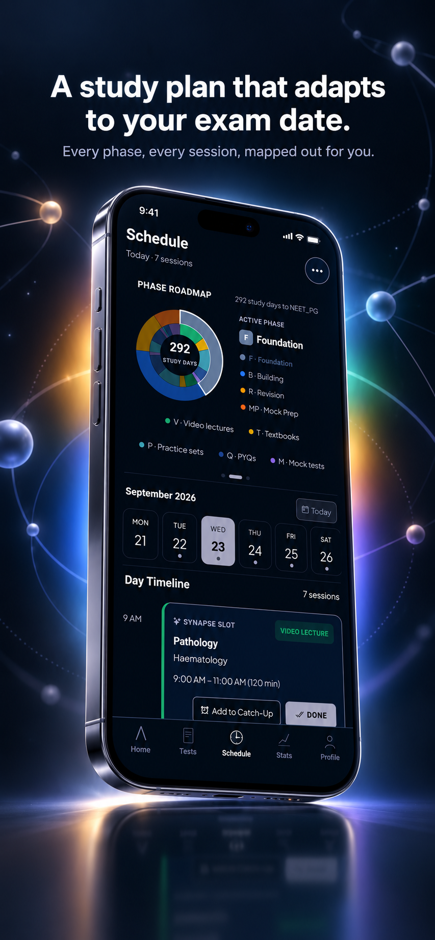 Adaptive schedule with phase roadmap and day timeline